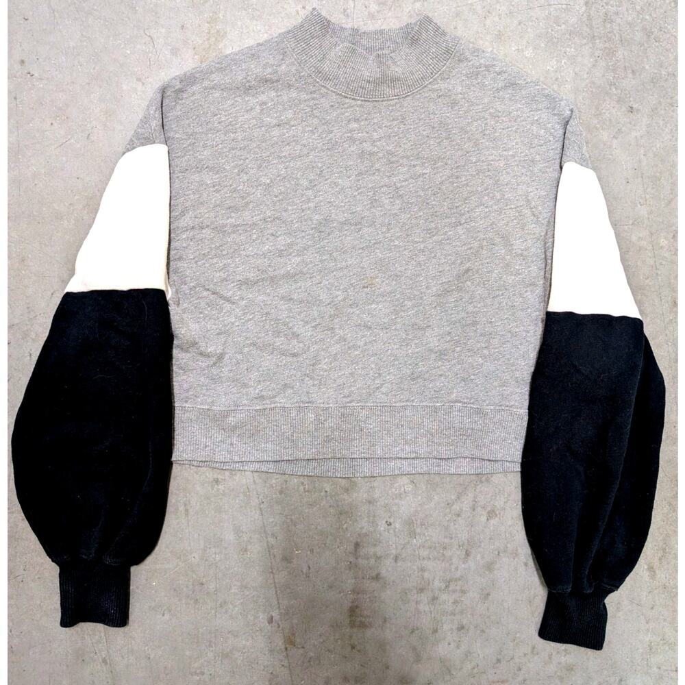 Hollister Colorblock Puff Sleeve Sweatshirt Grey White Black Casual Comfy Style